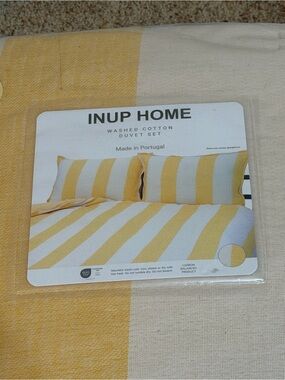 Inup Home Yellow and White Striped Washed Cotton Duvet Set